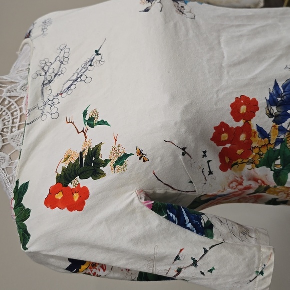 Zara Womens Boat Neck Floral Cotton Dress Sz L - Picture 2 of 8